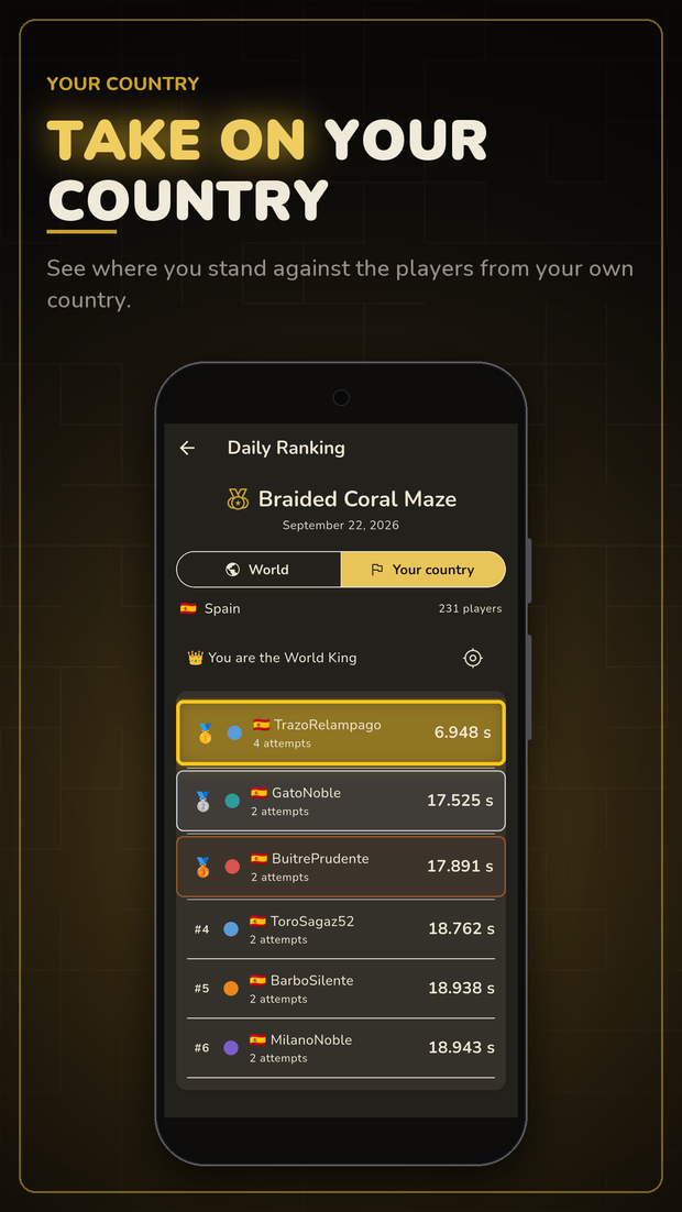 The same maze ranked among players from your own country