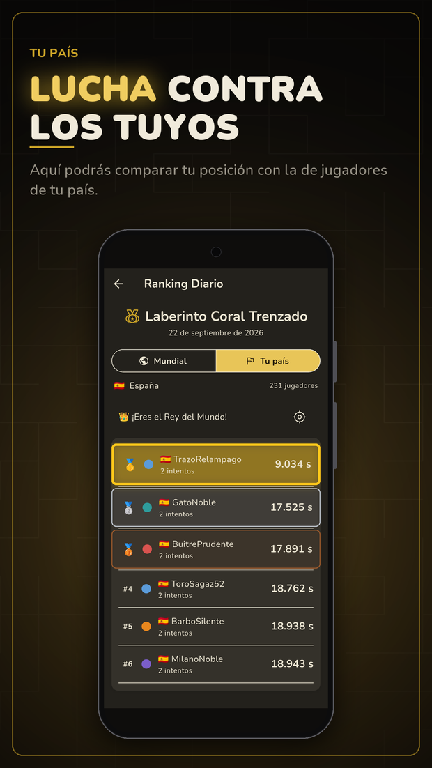 Ranking del mismo laberinto filtrado a los jugadores de tu país